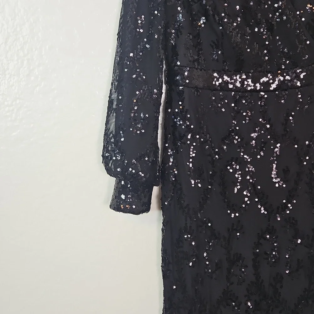 🌟 R&M Richards Petite 6P Black Sequin Long Evening Gown - Picture 9 of 15